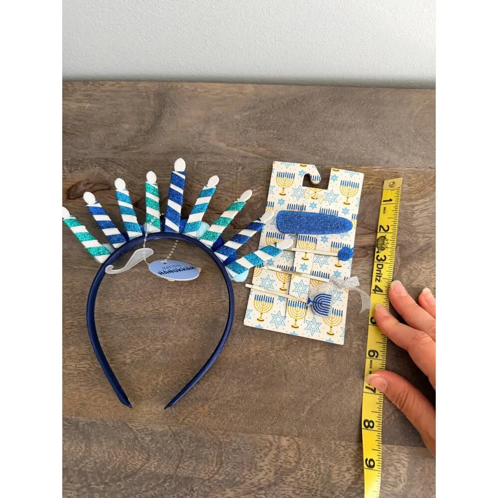 New Hanukkah Menorah and Dreidel Headband and Hair Clip Hair Accessories Set